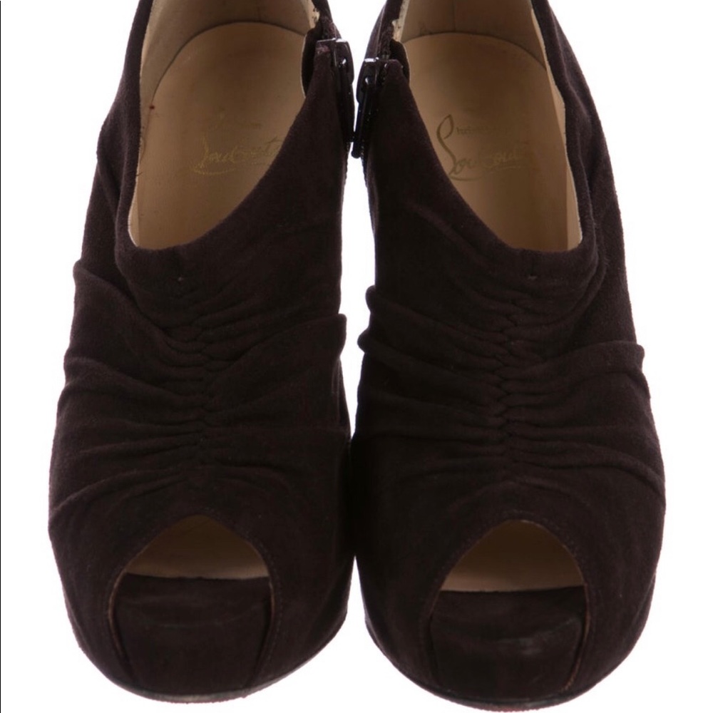 Christian Louboutin brown suede peep toe bootie